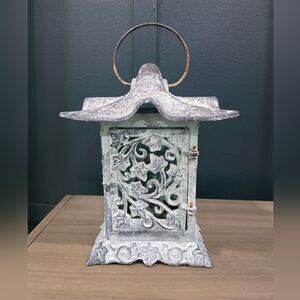 Vtg Hanging Pagoda Patina Green Ivy Garden Lantern Candle Holder 8x8 Partylite